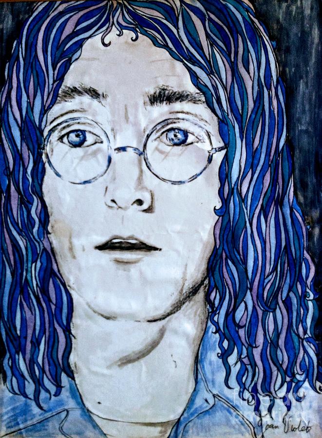 Imagining John Lennon in Blue 3 Painting by Joan-Violet Stretch