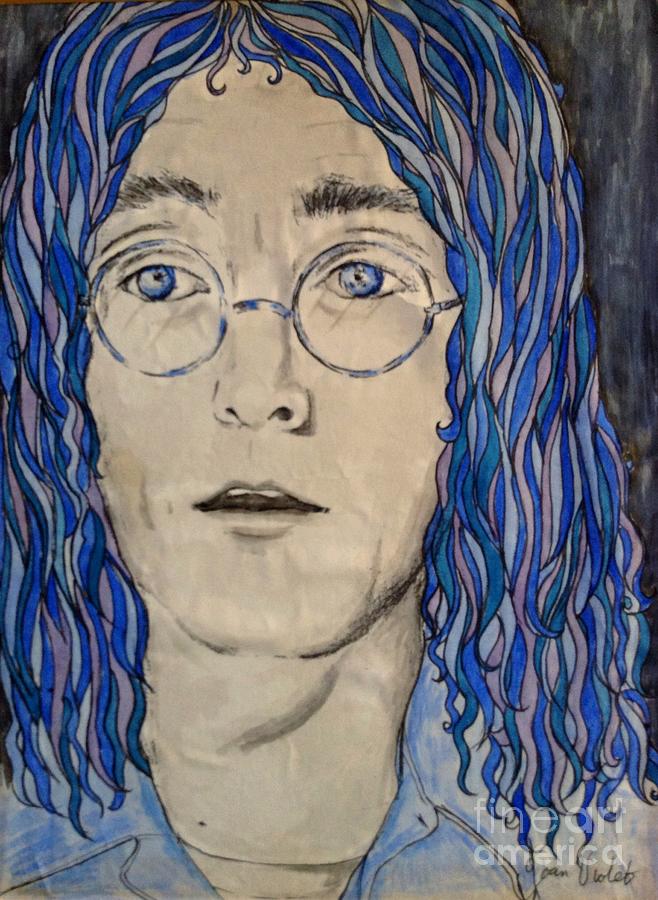 Imagining John Lennon in Blue Painting by Joan-Violet Stretch