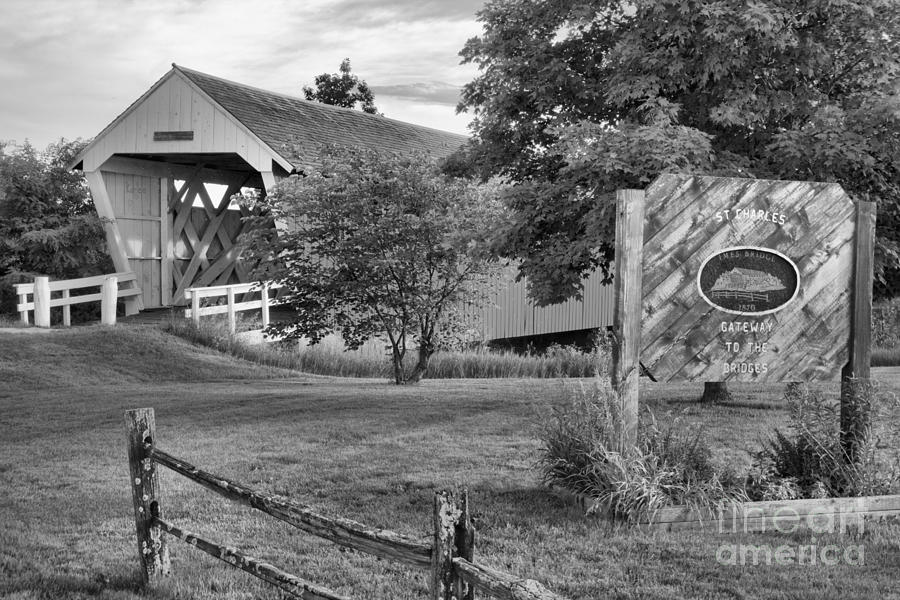 Imes Covered Bridge Landscape Black And White Photograph by Adam Jewell
