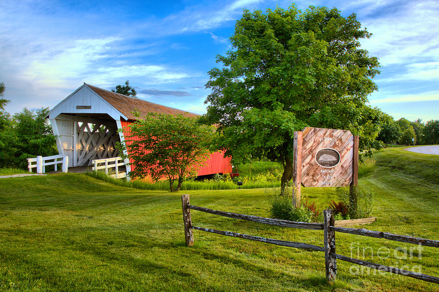Imes Covered Bridge Welcome Sign Photograph by Adam Jewell