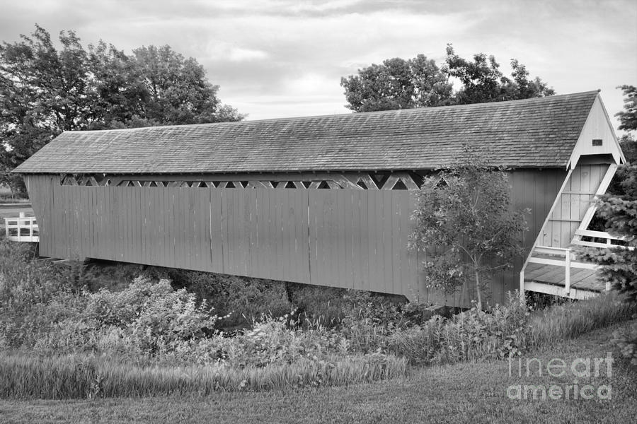 Imes Red Covered Bridge Black And White Photograph by Adam Jewell