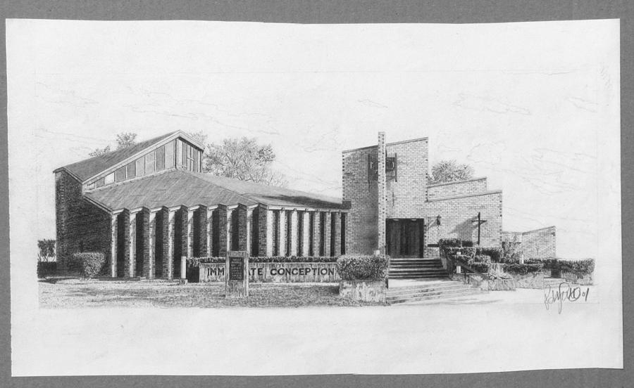 Immaculate Conception Church Drawing by Robb Scott