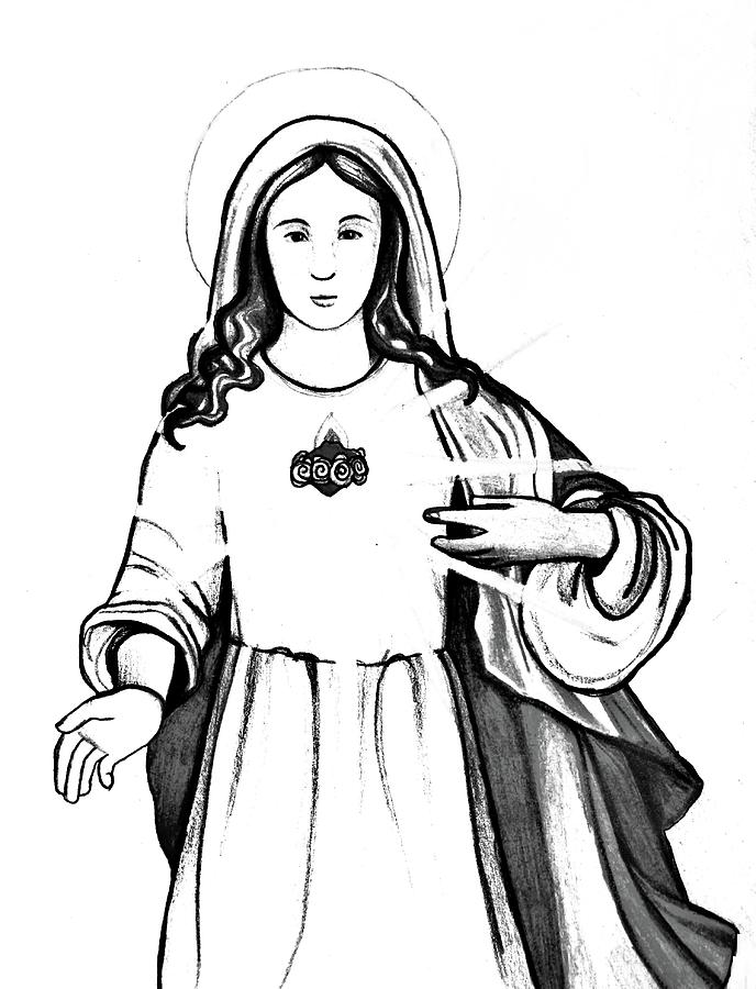 Immaculate Heart Of Mary Drawing by Mary Ellen Frazee