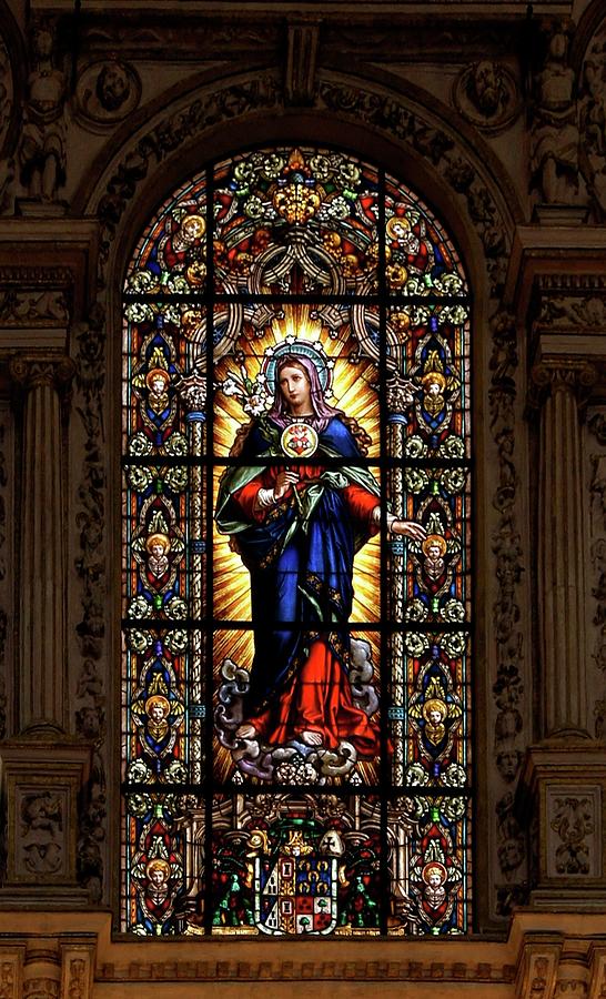 Immaculate Heart of Virgin Mary Glass Art by Jebulon
