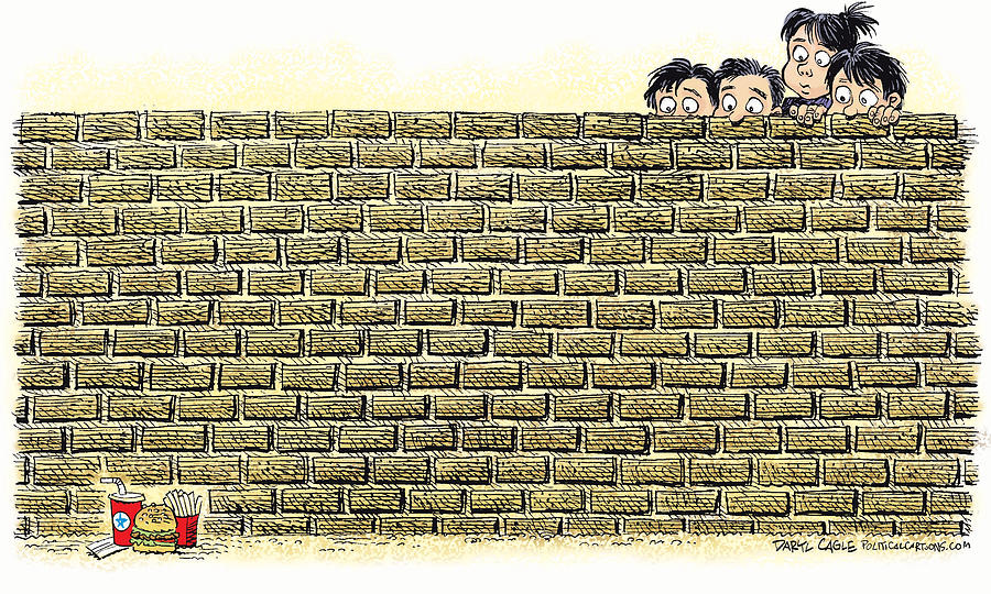 Border Drawing - Immigrant Kids at the Border by Daryl Cagle Border Drawing - Immigrant Kids at the Border by Daryl Cagle