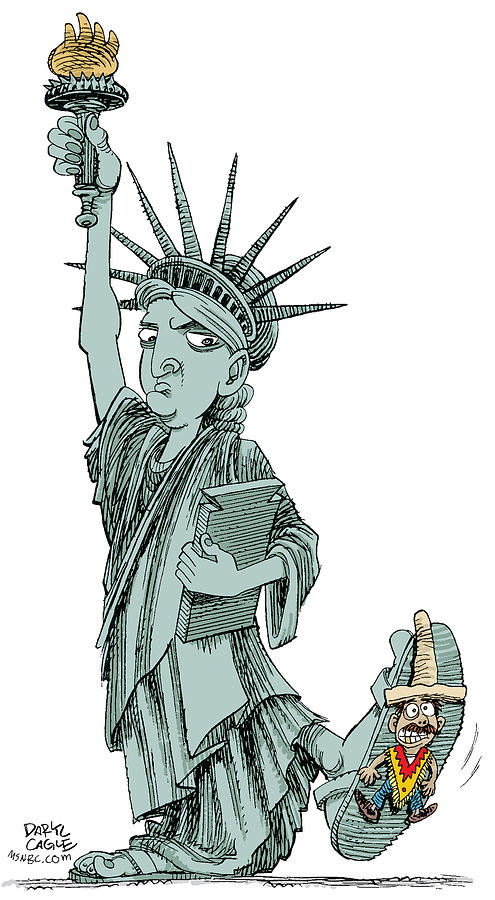 Illegal Immigration Drawing - Immigration and Liberty by Daryl Cagle Illegal Immigration Drawing - Immigration and Liberty by Daryl Cagle