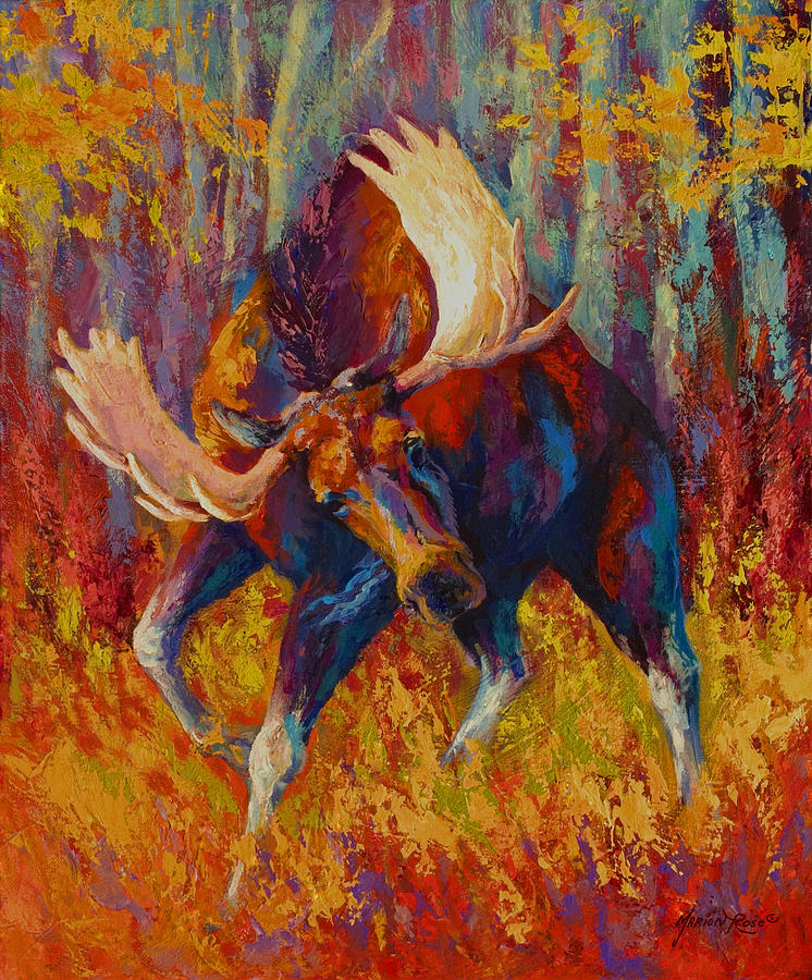 Moose Painting - Imminent Charge - Bull Moose by Marion Rose