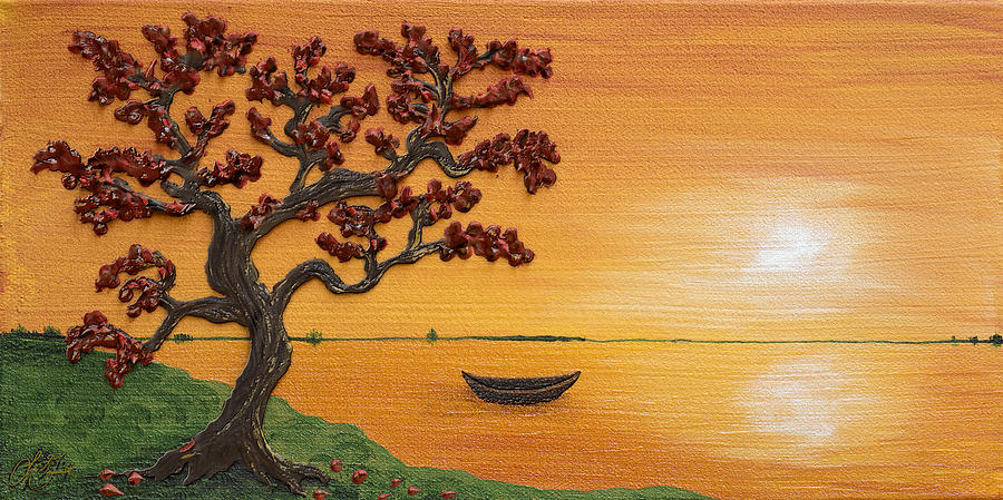 Impasto Painting - Lakeside Bonsai - One Painting by Lori Grimmett