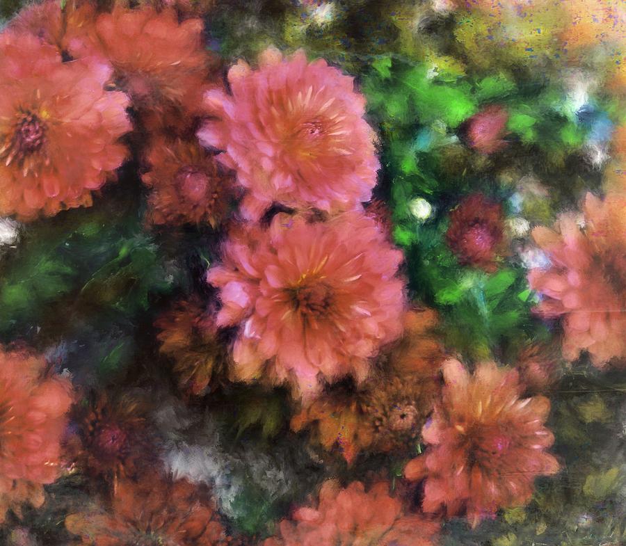 Bronze and Pink Mums Painting by Sand And Chi