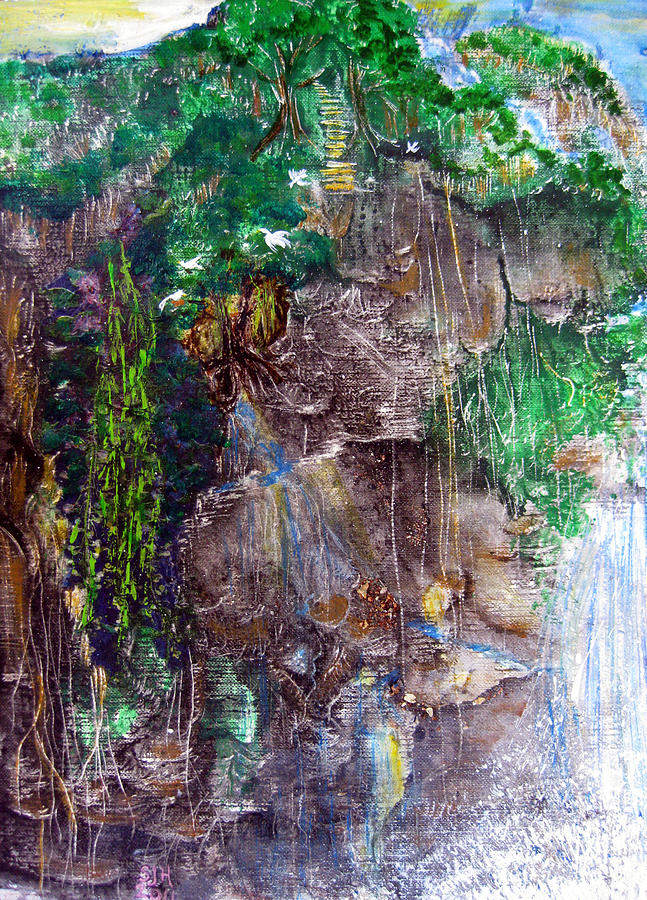 Impression of Santa Emelia Waterfall Painting by Sarah Hornsby