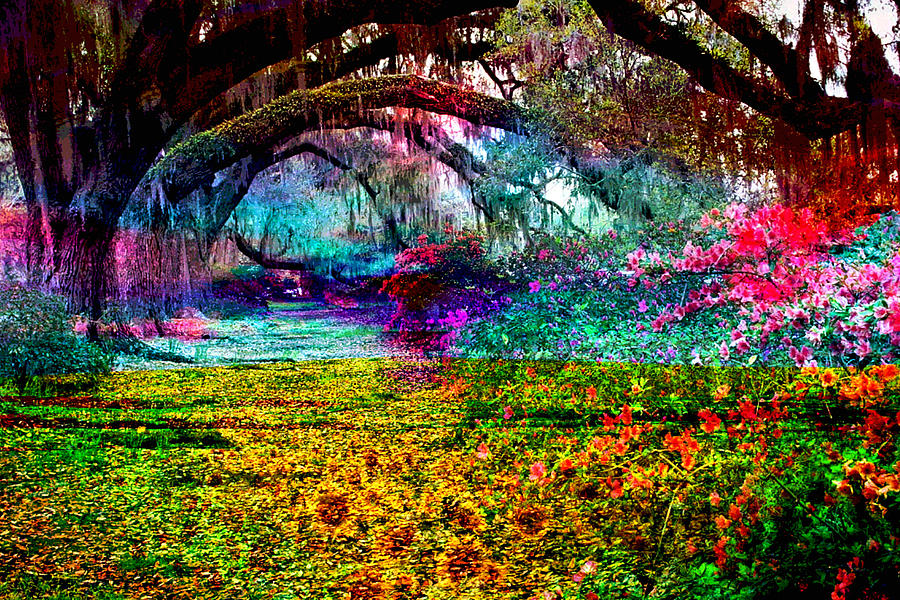 Impressionism Landscape Willow Tree Garden Digital Art by Mary Clanahan