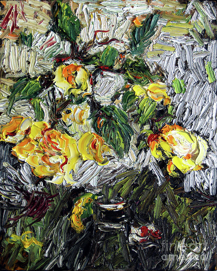 Impressionism Last Yellow Roses Painting by Ginette Callaway