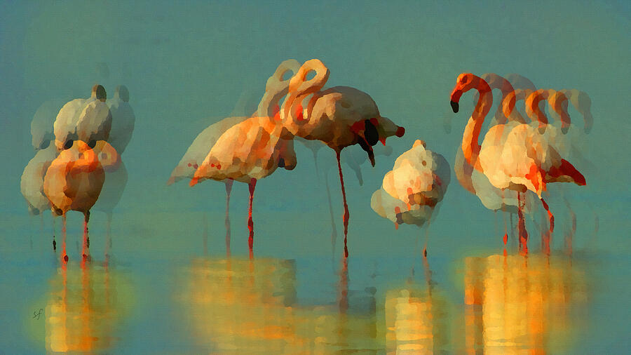 Impressionist Flamingo Abstract Mixed Media by Shelli Fitzpatrick