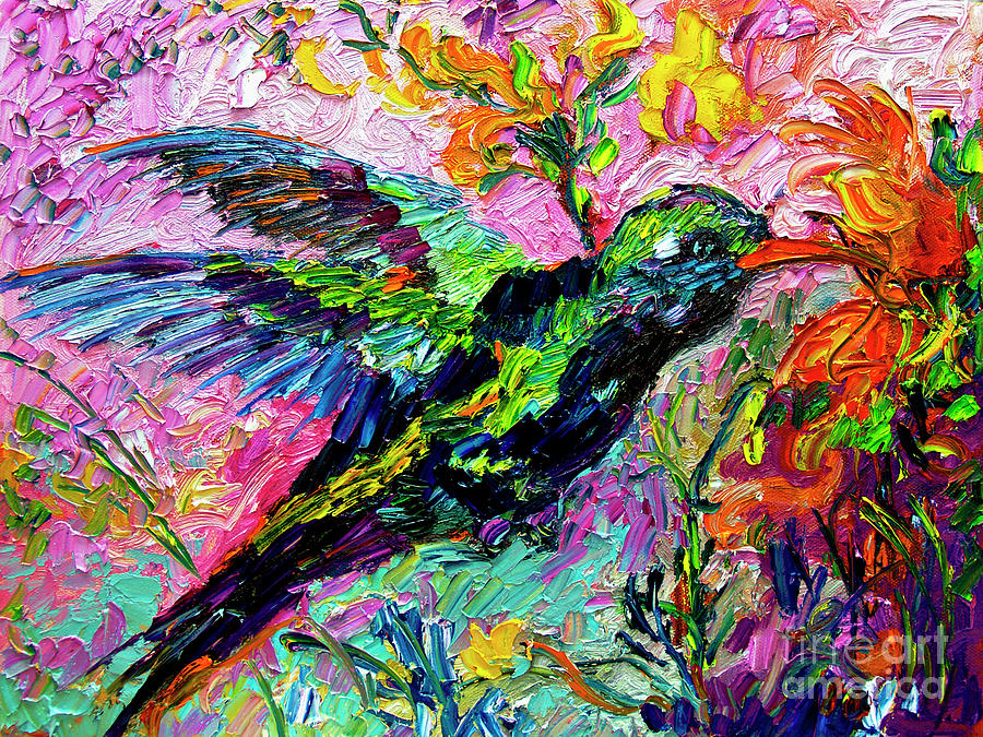 Impressionist Hummingbird Oil  Painting Painting by Ginette Callaway