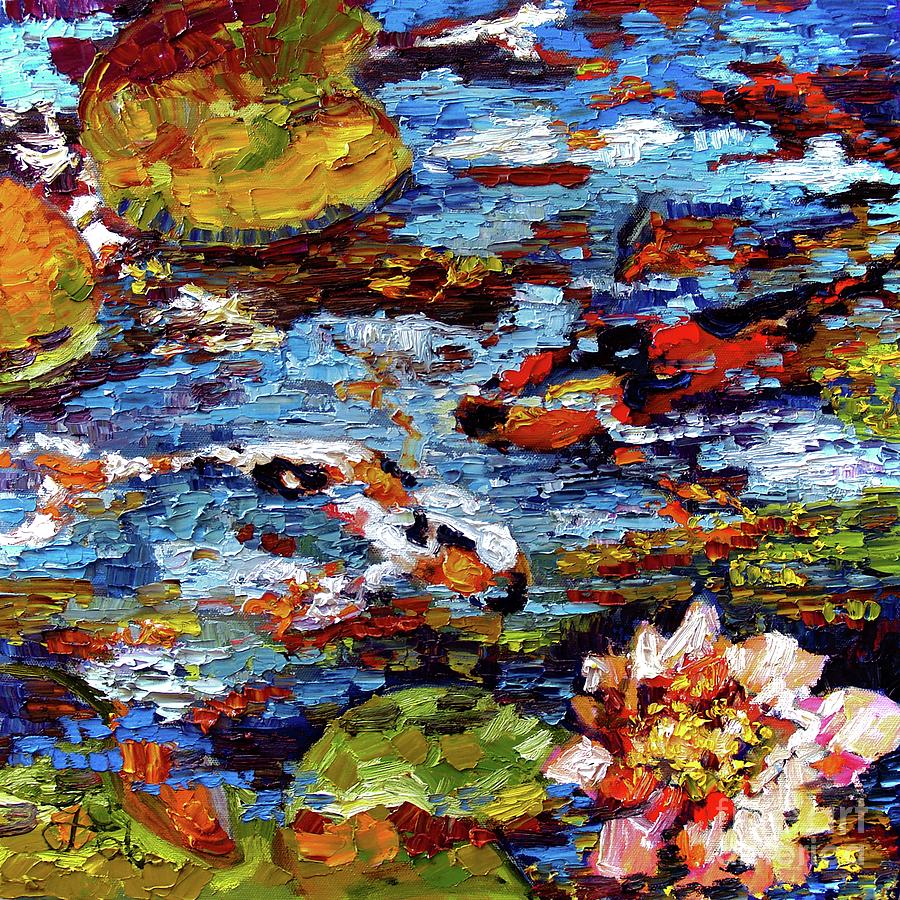 Impressionist Koi Fish Pond Garden Painting by Ginette Callaway