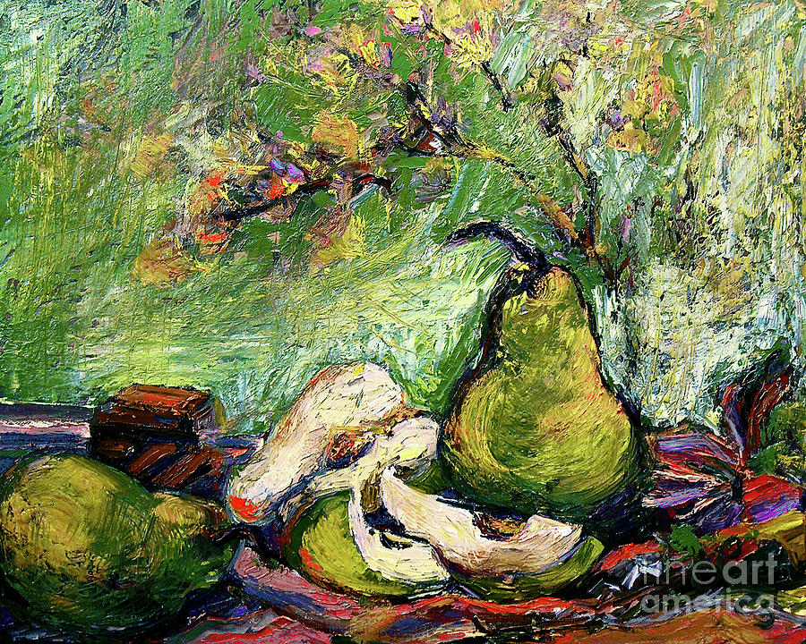 Impressionist Pears and Chocolate oil Painting Painting by Ginette Callaway