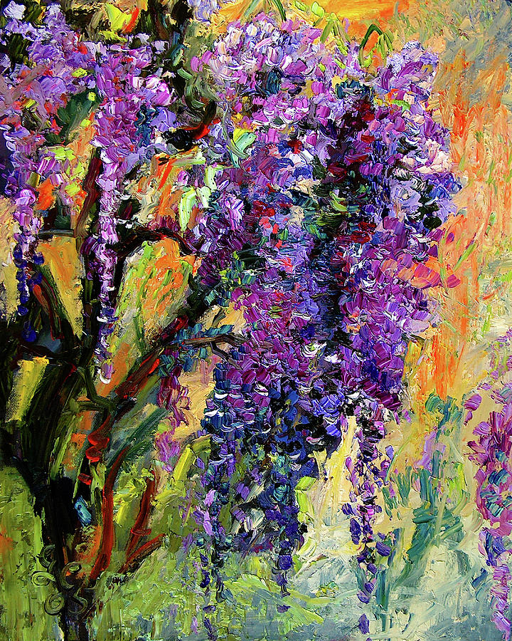 Impressionist Wisteria Flowers Painting by Ginette Callaway