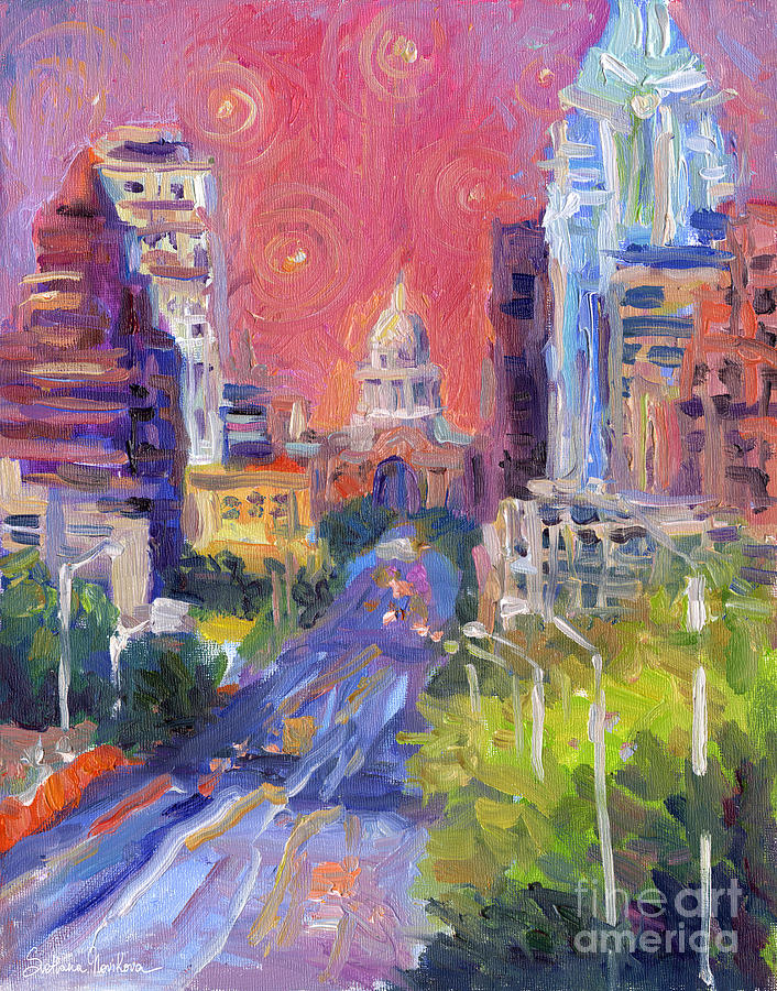 Impressionistic Downtown Austin city painting Painting by Svetlana Novikova