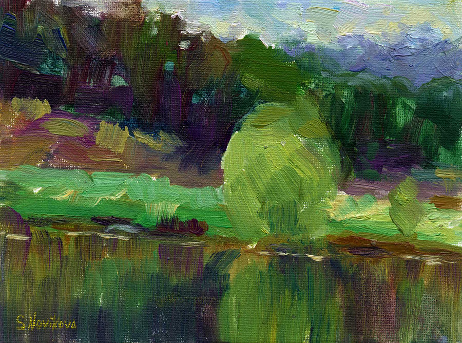 Austin Painting - Impressionistic Oil landscape lake painting by Svetlana Novikova