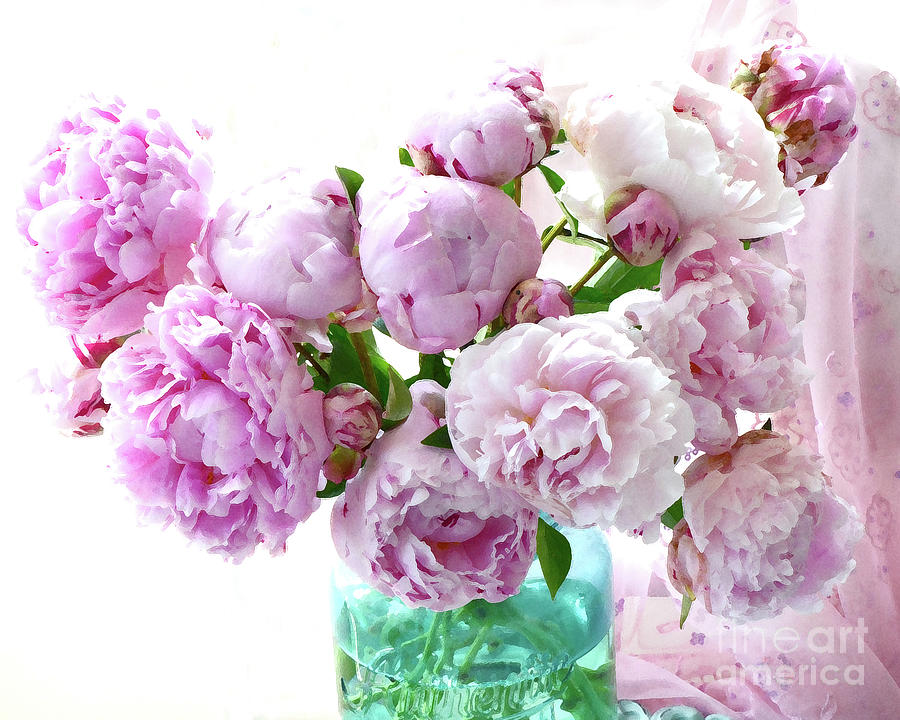 Peony Flowers Impressionistic Romantic Pink Peonies Watercolor Floral Decor - Pink Peony Decor Photograph by Kathy Fornal