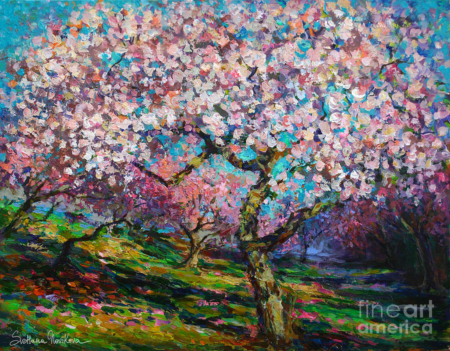 Impasto Painting - Impressionistic Spring Blossoms Trees Landscape painting Svetlana Novikova by Svetlana Novikova