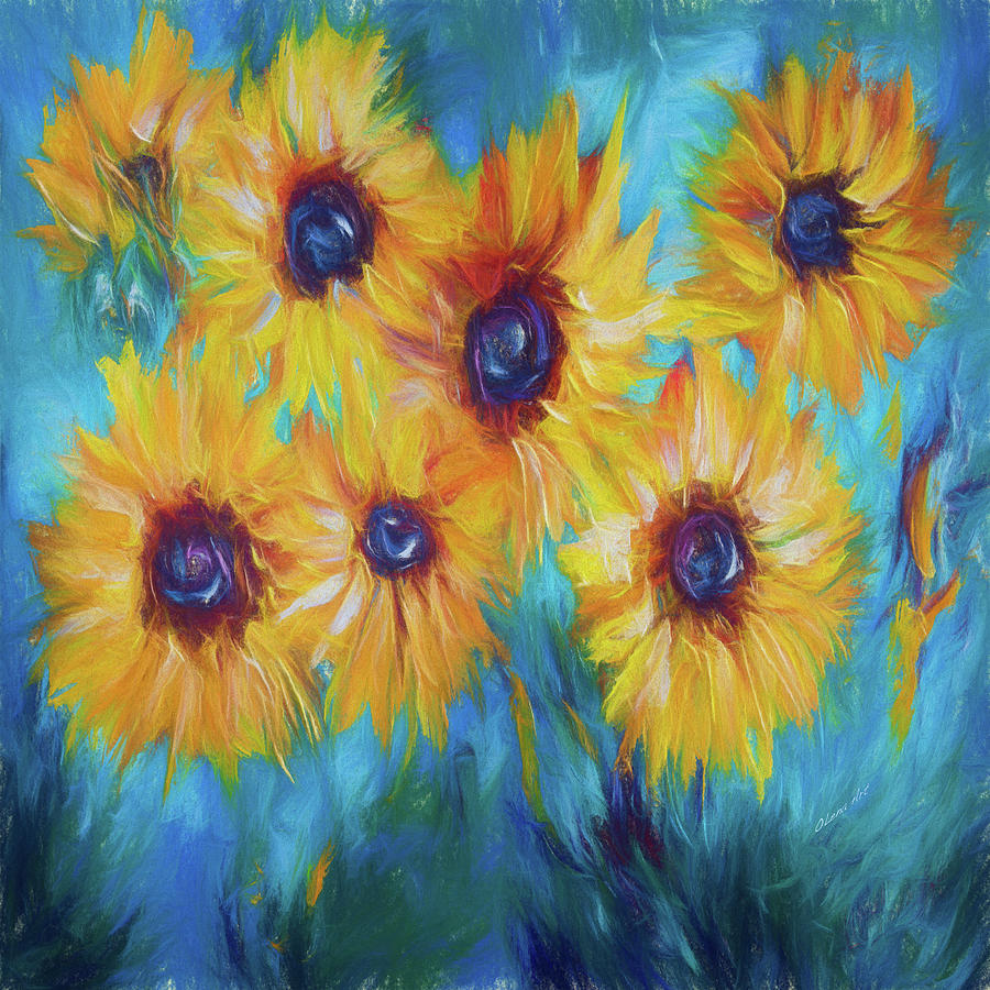 Impressionistic Sunflowers Painting by Lena Owens - OLena Art Vibrant Palette Knife and Graphic Design