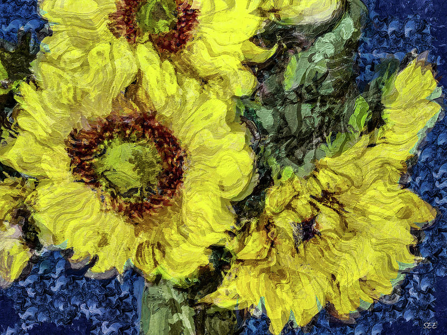 Impressionistic Sunflowers Digital Art by Susan Eileen Evans