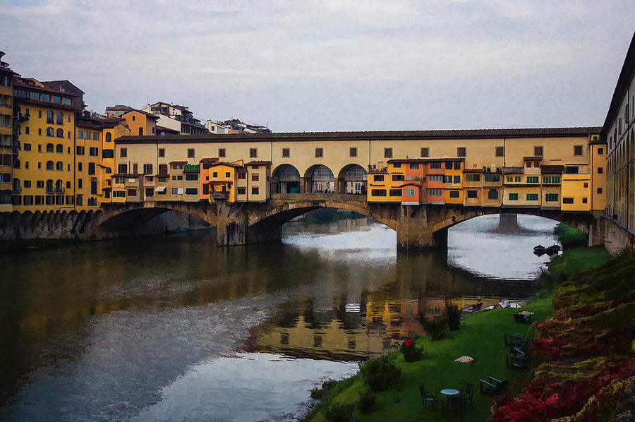 Fall Digital Art - Impressions Of Florence - Ponte Vecchio Autumn by Georgia Mizuleva
