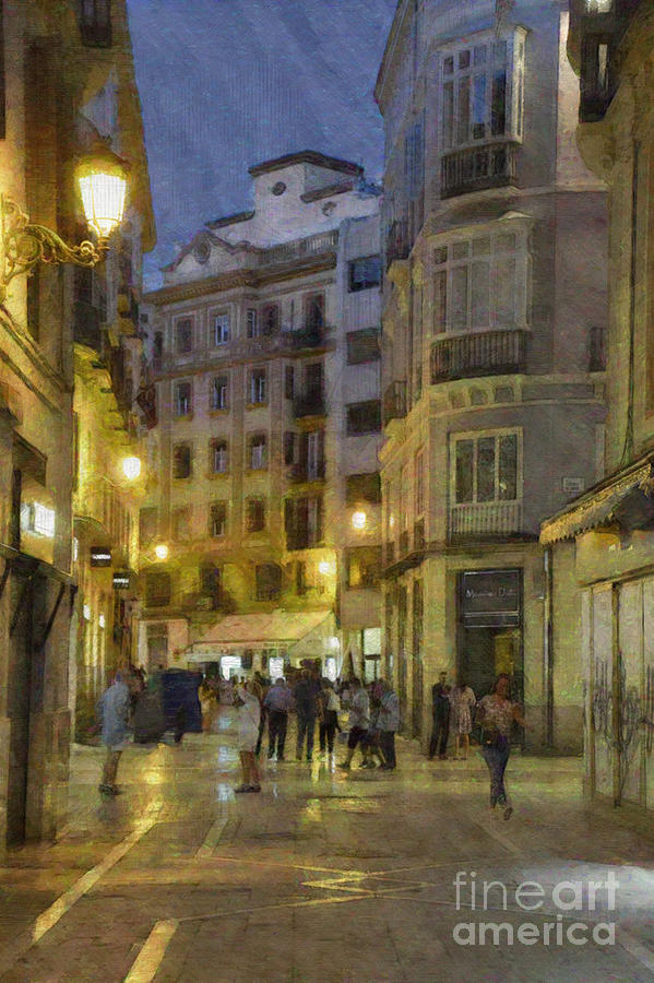 City Digital Art - Impressions of Malaga at Night by Mary Machare