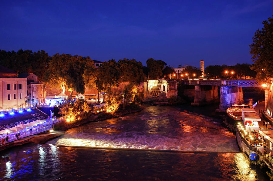 Impressions of Rome - Summer Festival on the Banks of Tiber River Painting by Georgia Mizuleva