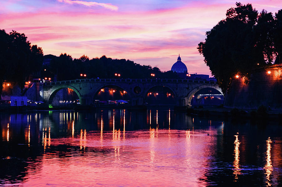 Impressions of Rome - Tiber River Silky Current in Pink and Purple Painting by Georgia Mizuleva