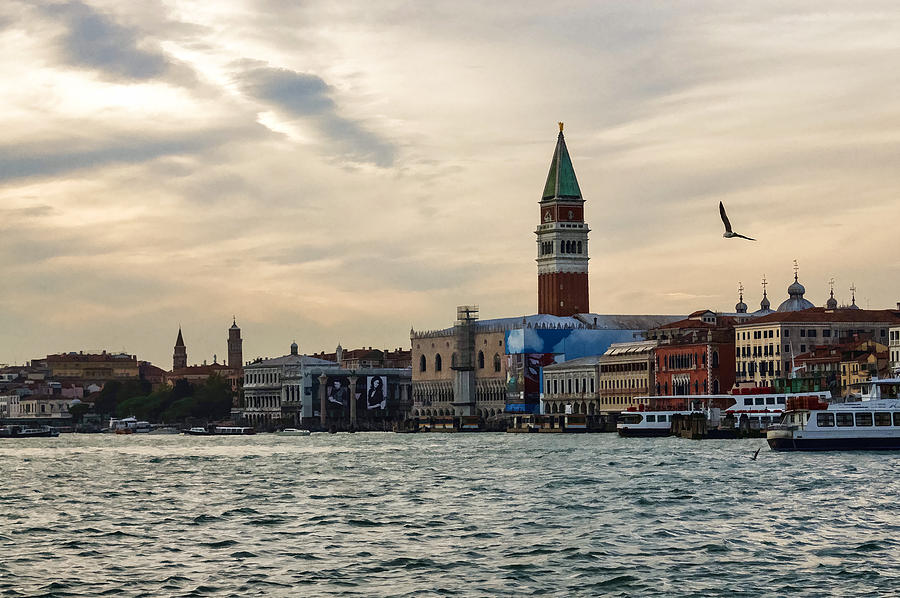 Impressions of Venice - Approaching St Marks on the Vaporetto Digital Art by Georgia Mizuleva