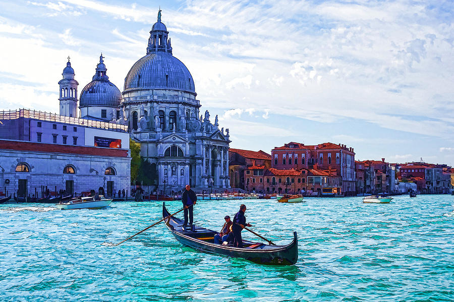 Impressions of Venice Italy - Traghetto Crossing the Grand Canal Digital Art by Georgia Mizuleva