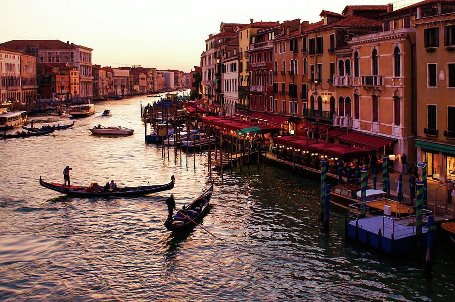 Impressions Of Venice - Warm Dusk and Gondolas on the Grand Canal Painting by Georgia Mizuleva