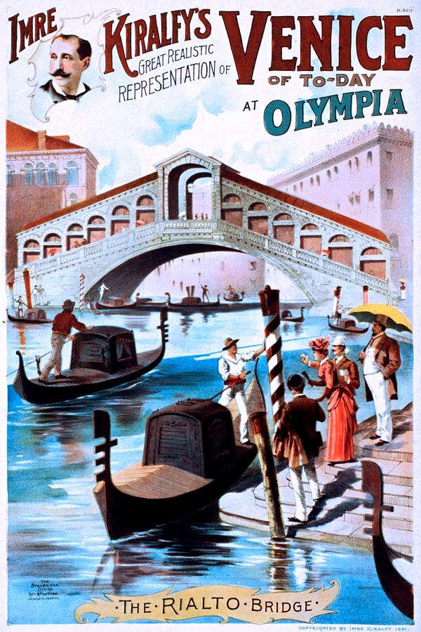 Imre Kiralfys great realistic representation of Venice of to-day at Olympia, performing arts poster, 1891 Painting by Vincent Monozlay