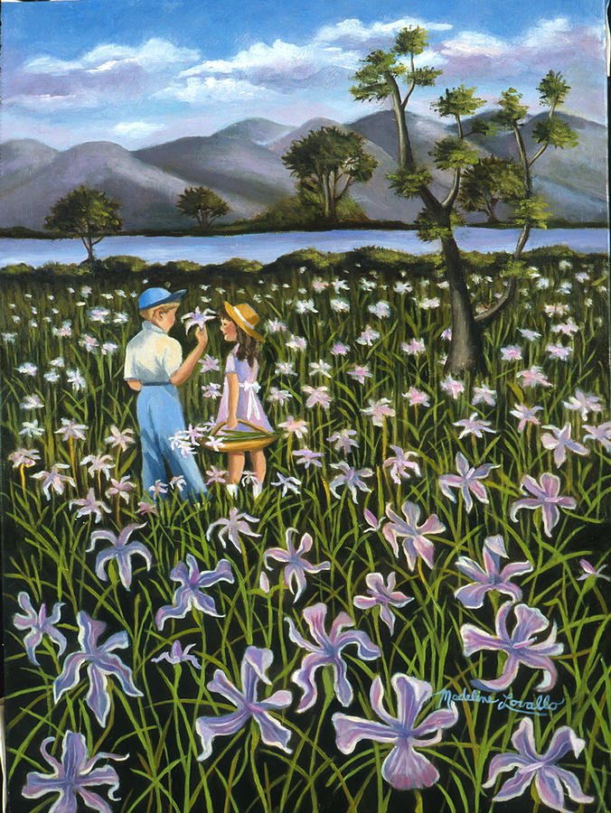 In A field Of Wild Irises Painting by Madeline  Lovallo