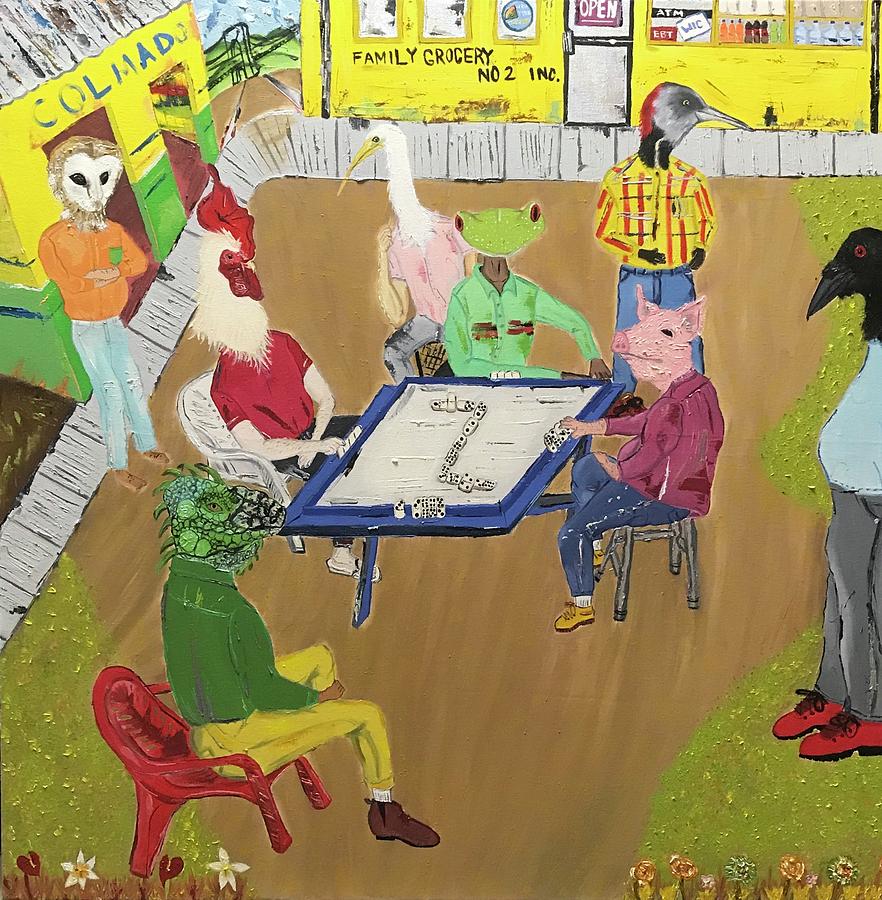 Shamanism Painting - In front the deli in front of the Colmado by Anthony Guzman Shamanism Painting - In front the deli in front of the Colmado by Anthony Guzman