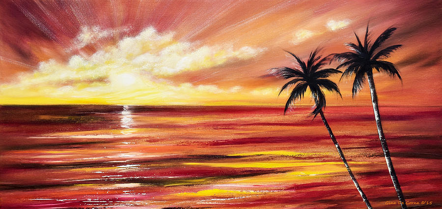 In Full Glory - Red Panoramic Sunset Painting by Gina De Gorna