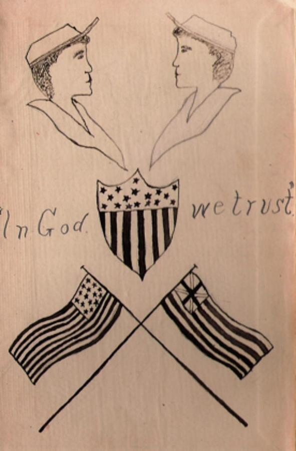 Flag Drawing - In God We Trust by Paula Schroedder