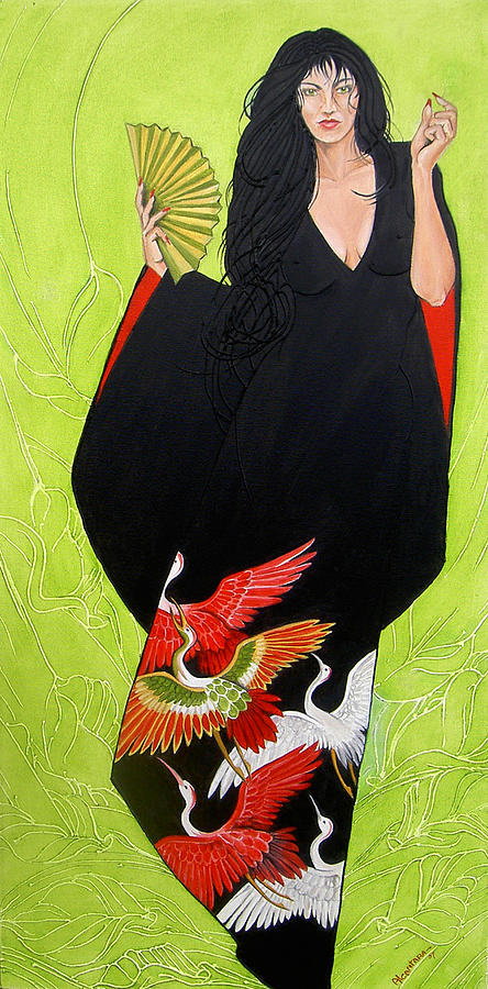 Bird Painting - In Her Kimono by Juan Alcantara