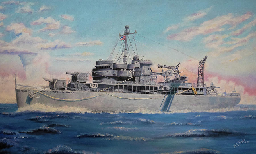 Battleship Painting - In Honor of Caston D Pharr World War 2 Navy Veteran by Belinda Nagy