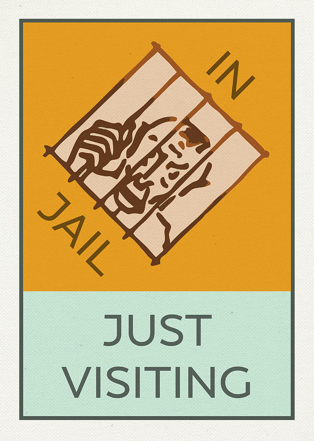 Vintage Mixed Media - In Jail or Just Visiting Vintage Monopoly Board Game Theme Card by Design Turnpike