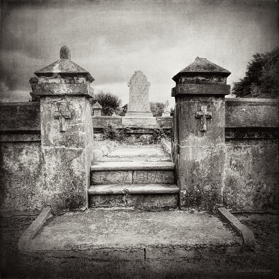 In Memory bw  Walled Cemetery Garden Photograph by Melissa Bittinger