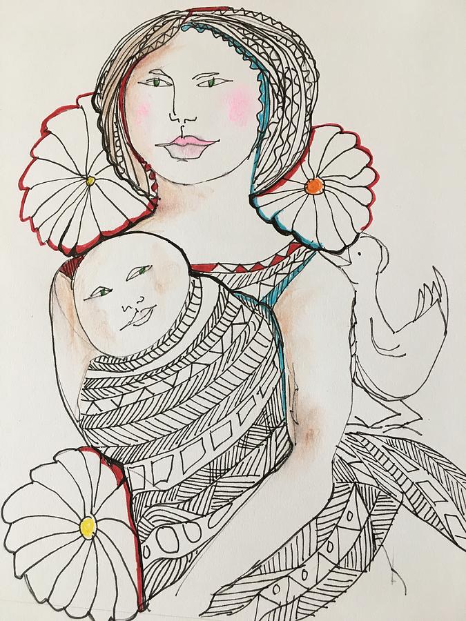 Duck Drawing - In Mothers Arms by Rosalinde Reece