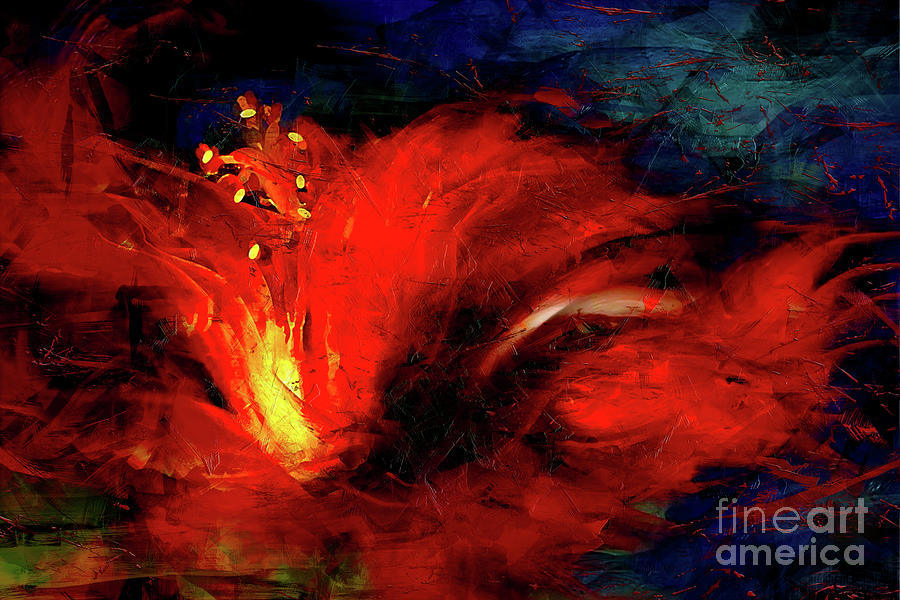 In Red Abstract Hibiscus Painting by Shanina Conway