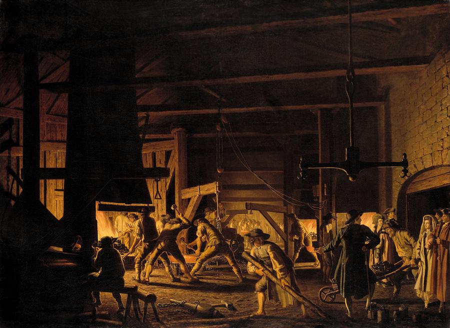 Vintage Painting - In the Anchor Forge at Sodefors - The Smiths Hard at Work by Mountain Dreams