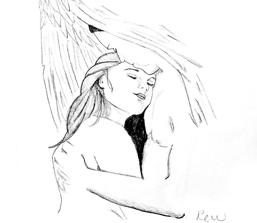 In the arms of an angel without quote Drawing by Rebecca Wood