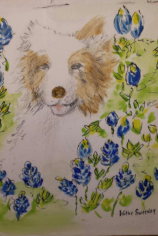 Collie Painting - In The Blue Bonnets by Kathy Sweeney
