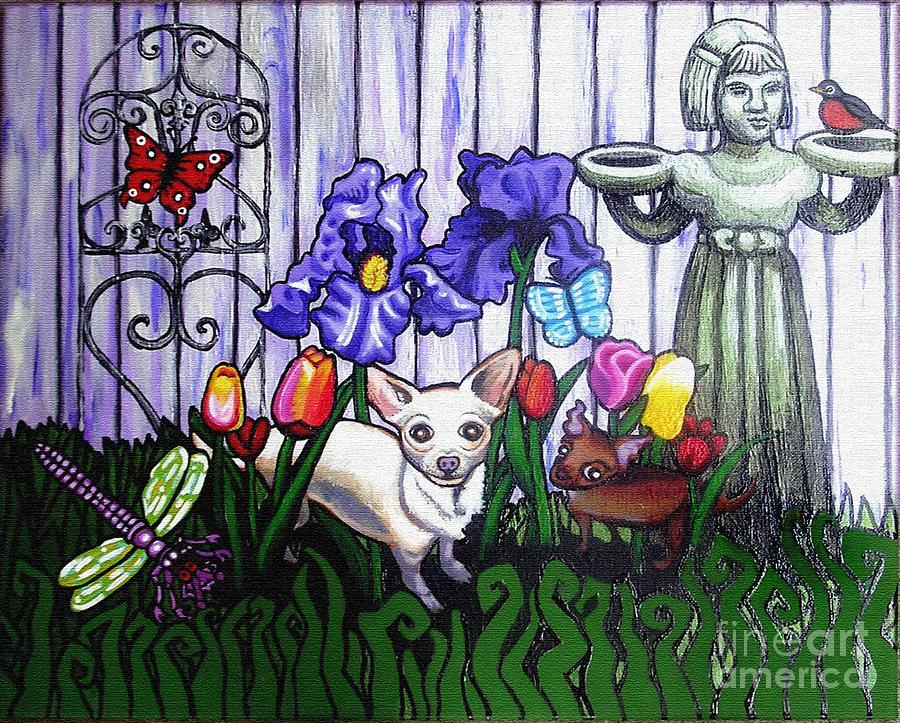 In The Chihuahua Garden Of Good and Evil Painting by Genevieve Esson