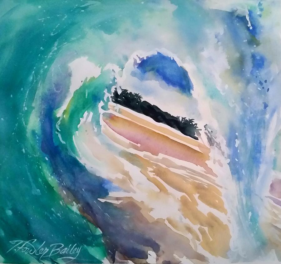 Waimea Bay Painting - In the Curl at Waimea HI by Tf Bailey